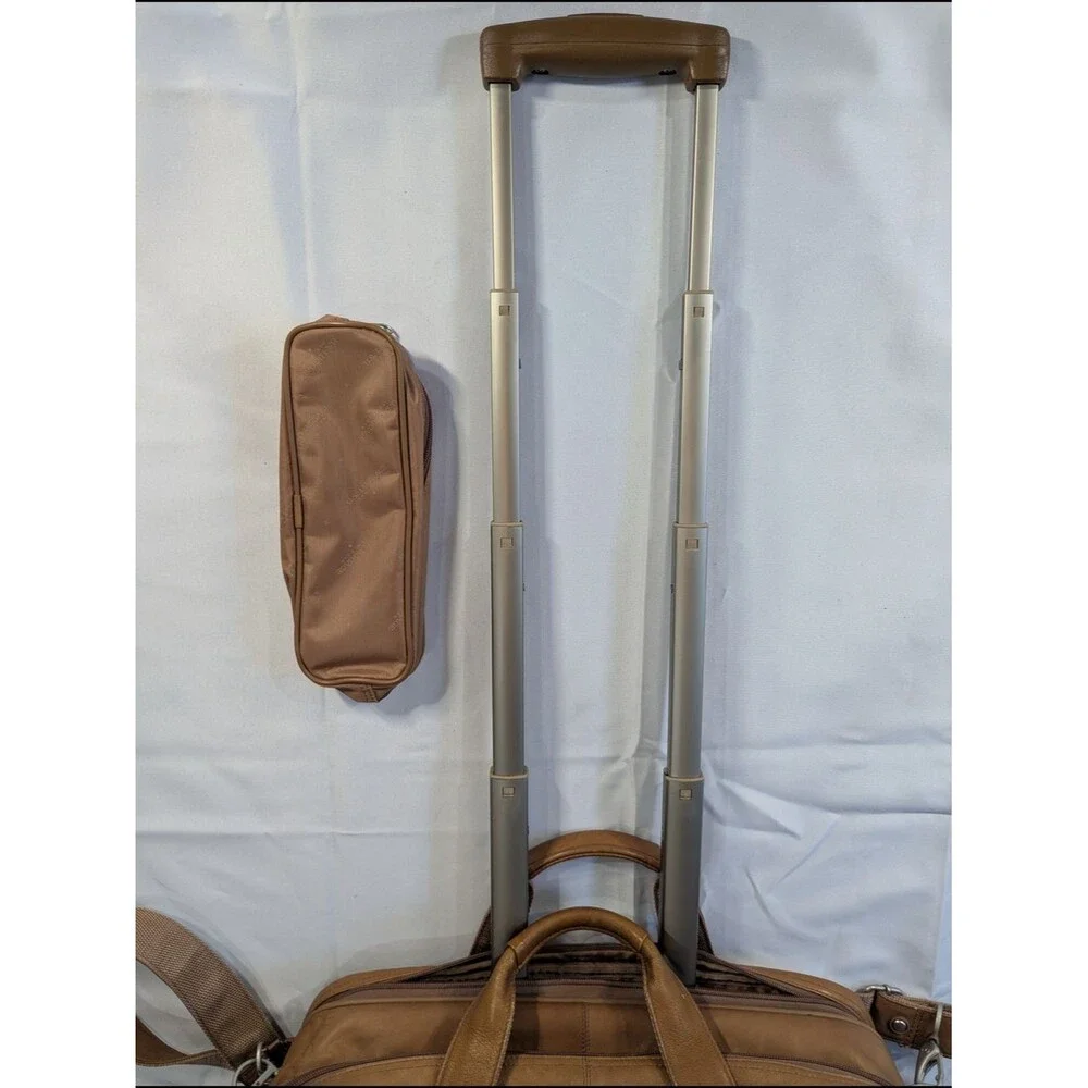 US Luggage New York Tan Leather Rolling Briefcase Wheeled Laptop Bag